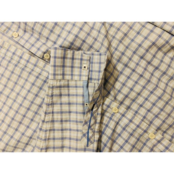 Jeremy Argyle Saratoga Pale Blue and Tan Plaid Cotton Shirt Size M - Picture 10 of 11